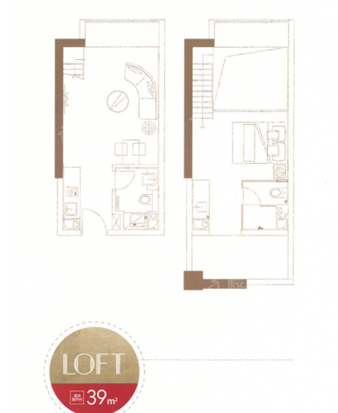 LOFT1室2厅2卫39㎡户型