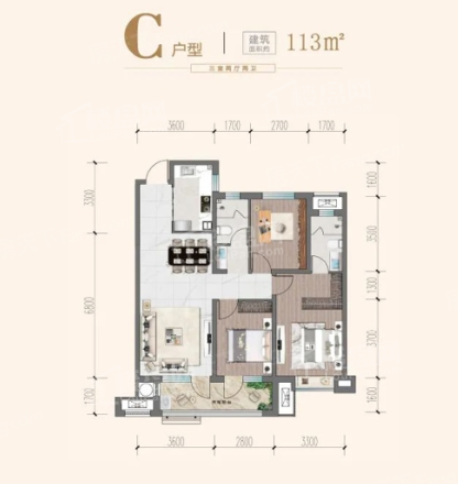 C户型113平