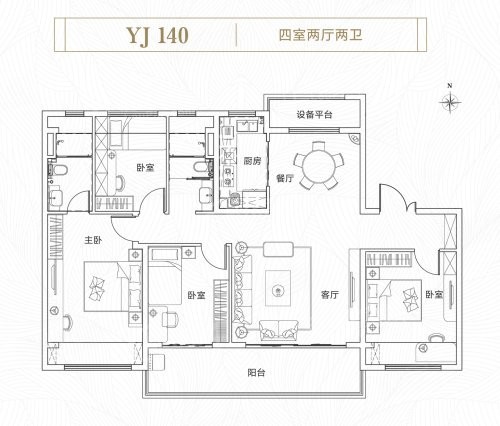 4室2厅2卫1厨， 建面140.00平米
