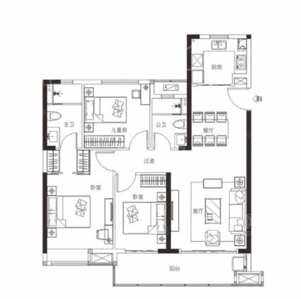 3室2厅2卫建面约121平