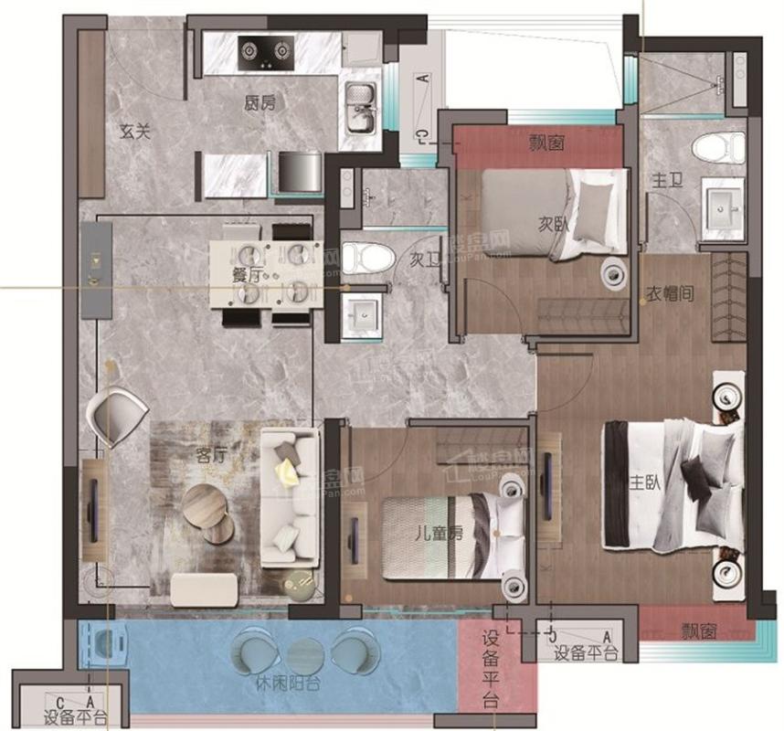 3室2厅2卫建筑面积约89平