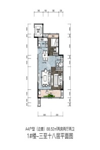 2室2厅2卫建筑面积88.52㎡