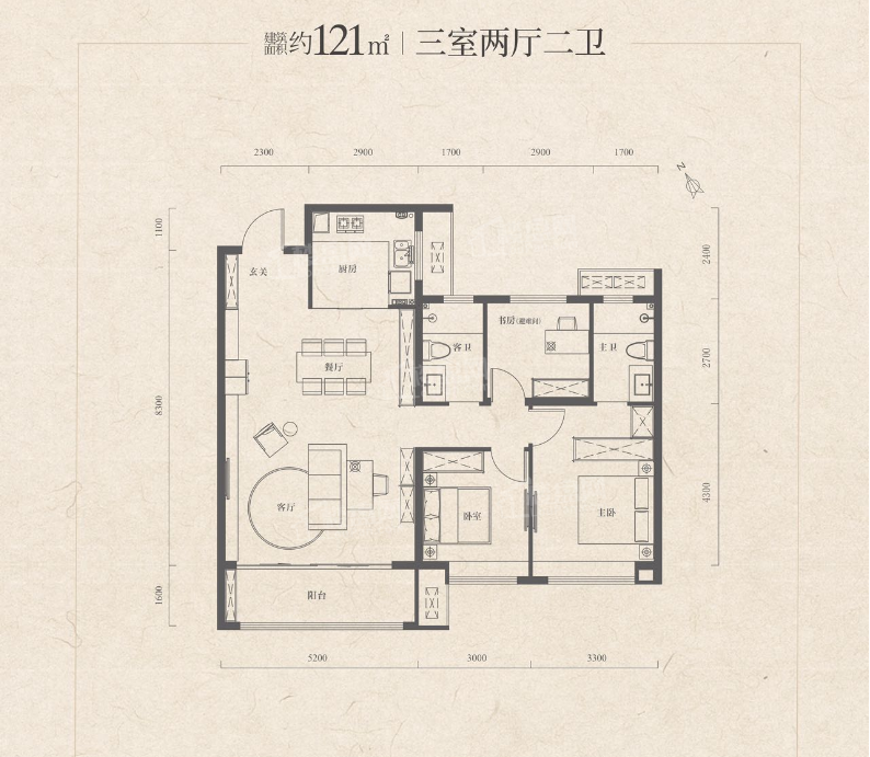 西安天地源永安华府4室2厅2卫户型图-西安楼盘网