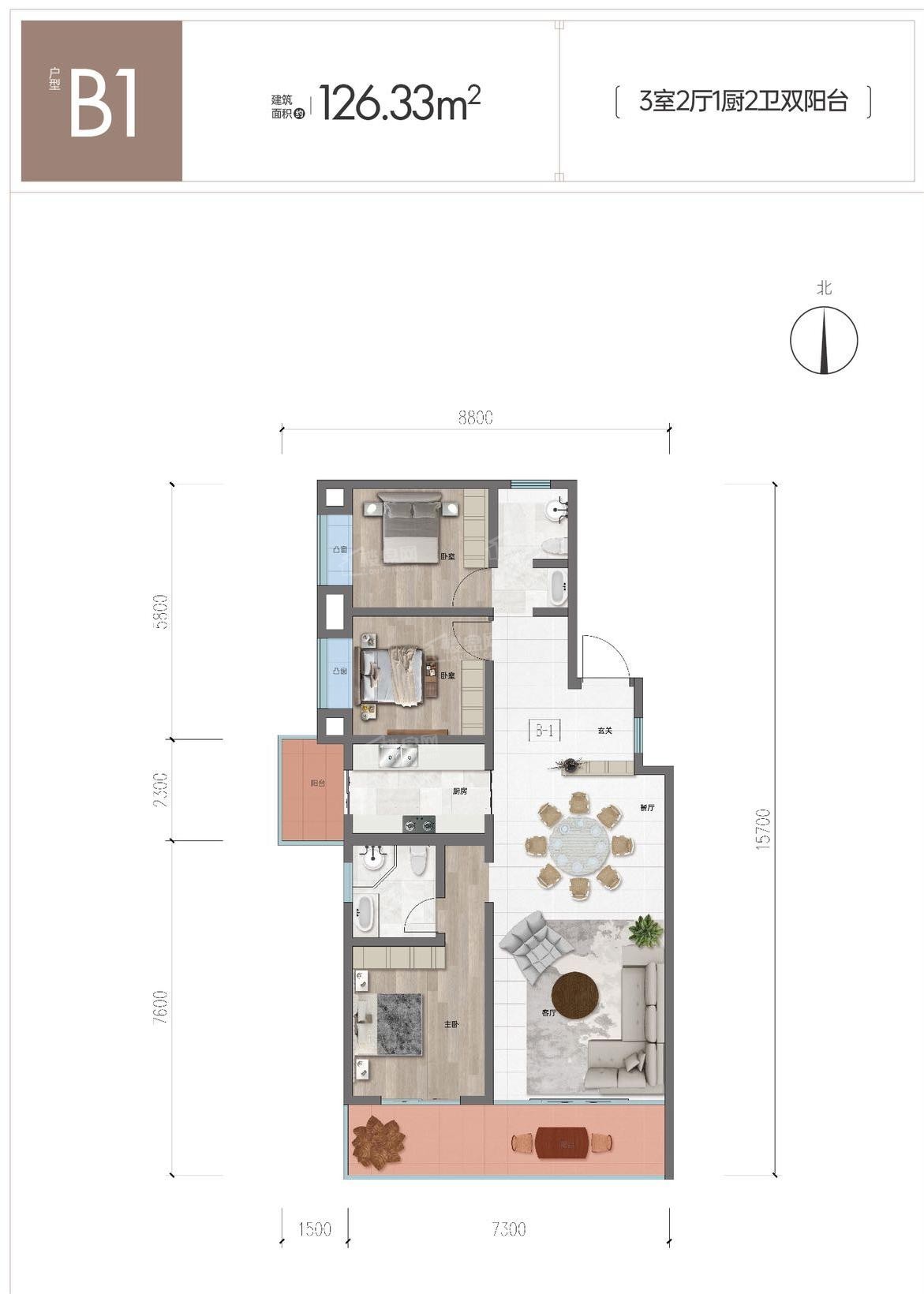昆明建投春城華府3室2厅2卫户型图-昆明楼盘网