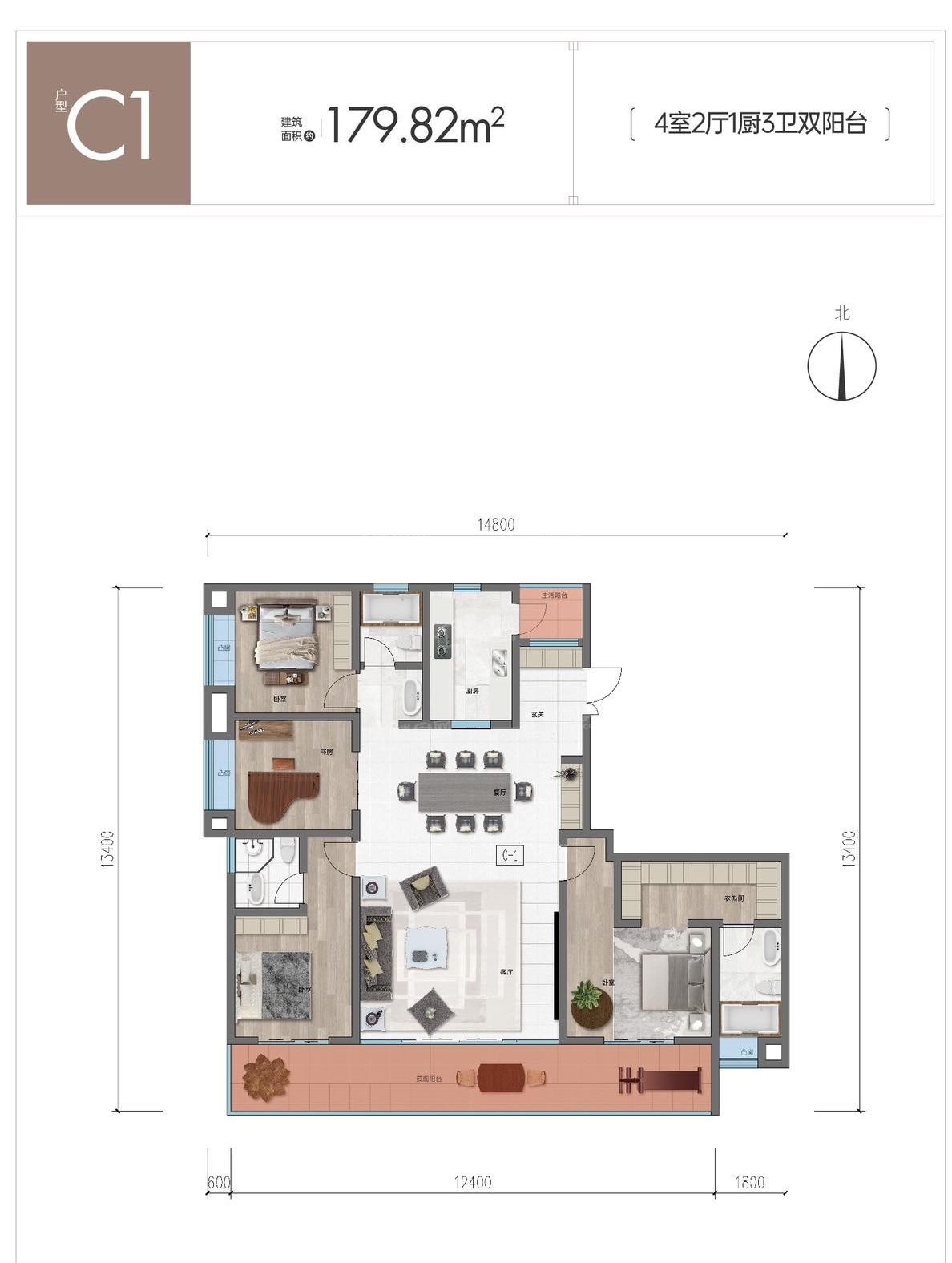 昆明建投春城華府3室2厅2卫户型图-昆明楼盘网