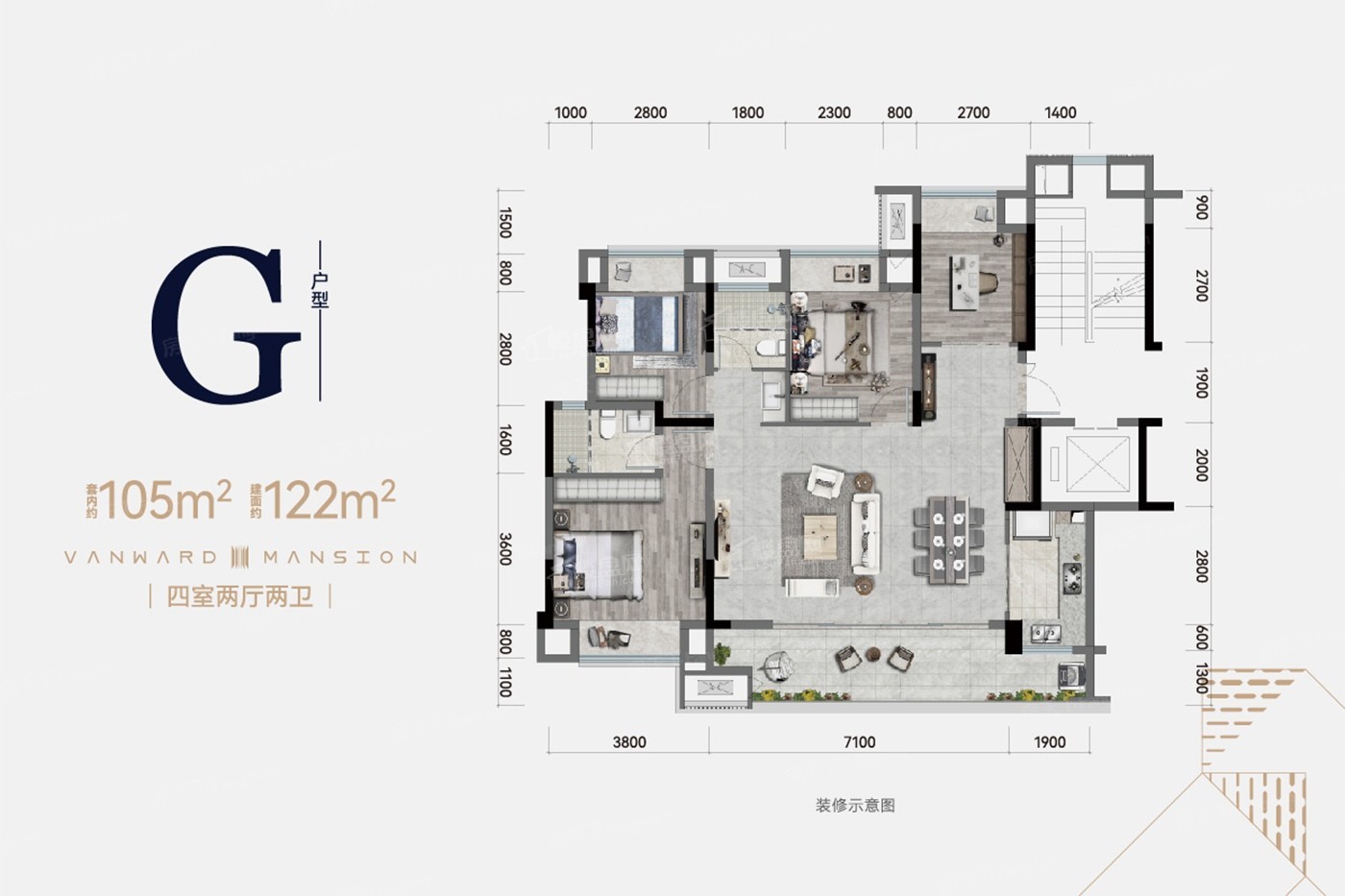 重庆保利中央云璟3室2厅2卫户型图-重庆楼盘网