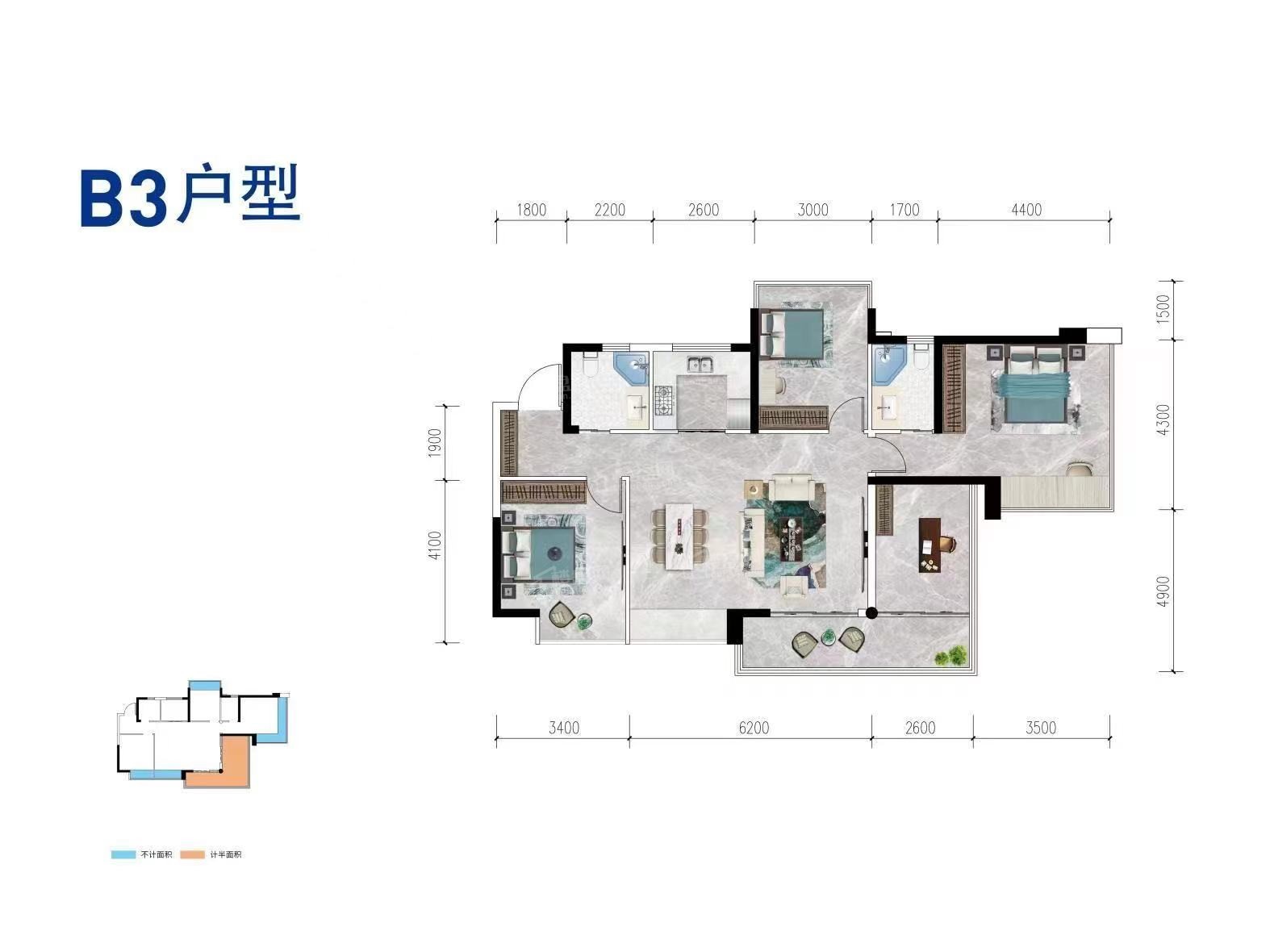 绵阳璟上江瀾璟园3室2厅2卫户型图-绵阳楼盘网