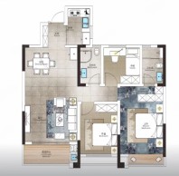 3室2厅2卫1厨， 建面109.00平米
