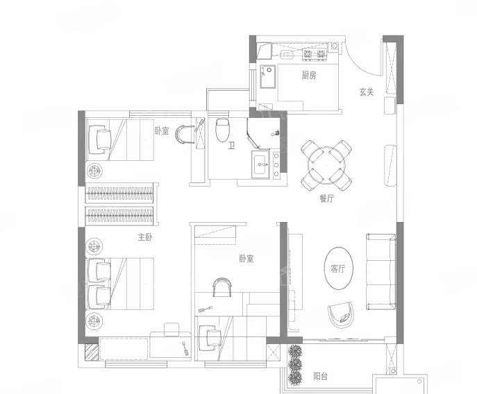 3室2厅1卫1厨， 建面94.00平米