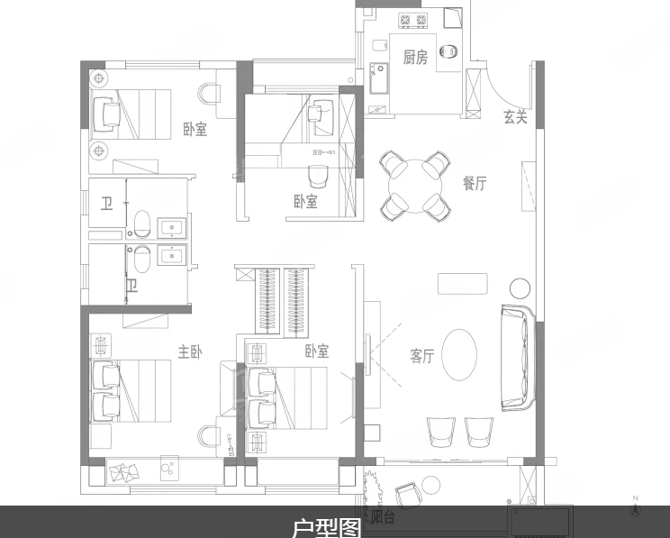4室2厅2卫1厨， 建面142.00平米