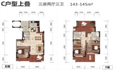 C户型上叠 3房2厅3卫1厨 143㎡