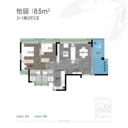 城发灯湖悦园83㎡3房2厅2卫户型