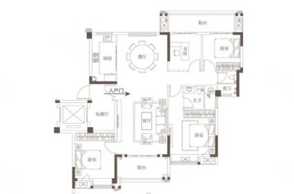 4室2厅2卫1厨， 建面136.00平米
