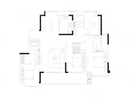 3室2厅3卫1厨， 建面145平米