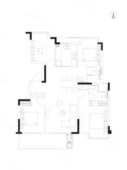 3室2厅2卫1厨， 建面115平米