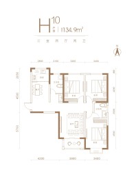 建面约134.9㎡，3室2厅2卫