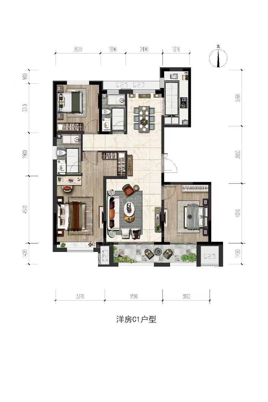霸州霸州阳光郡3室2厅1卫户型图-霸州楼盘网