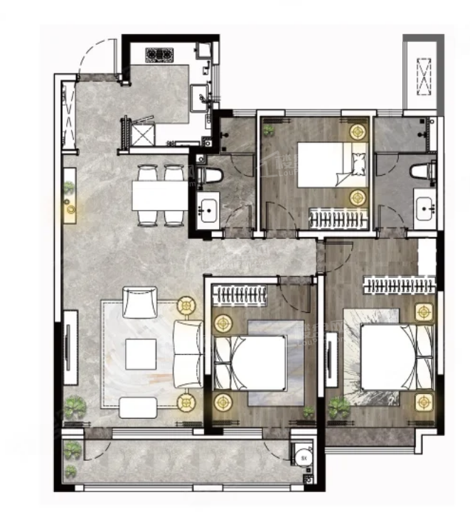 3室2厅2卫1厨， 建面120平米