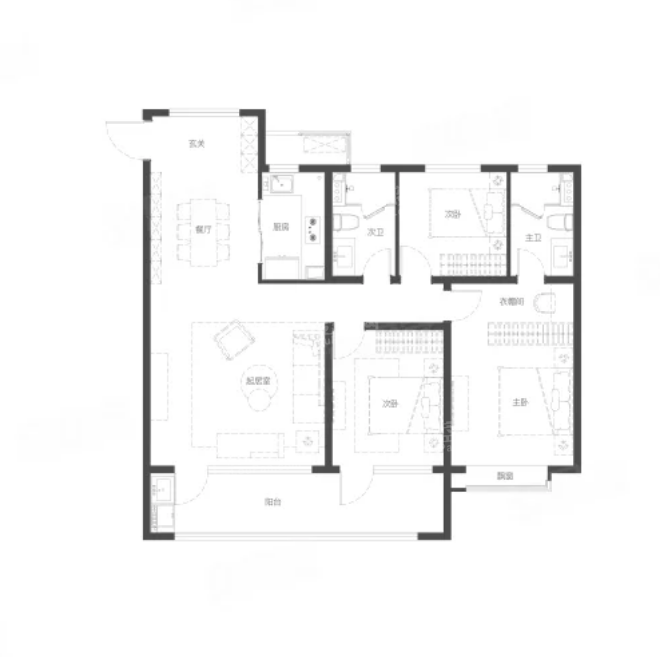3室2厅2卫1厨， 建面139平米