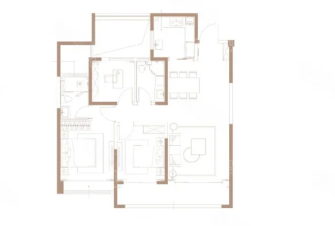 3室2厅2卫1厨， 建面128平米