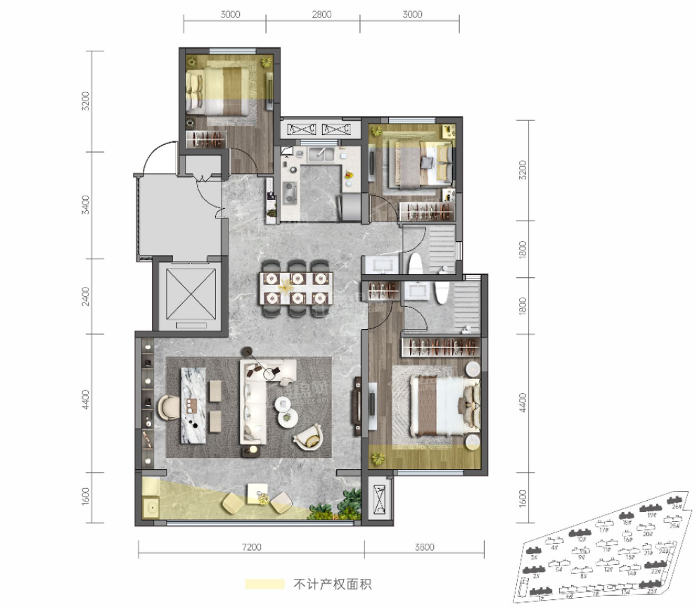 银川民生北府3室2厅2卫户型图-银川楼盘网