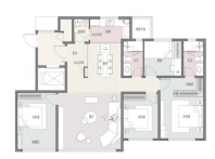 4室2厅2卫1厨， 建面143平米