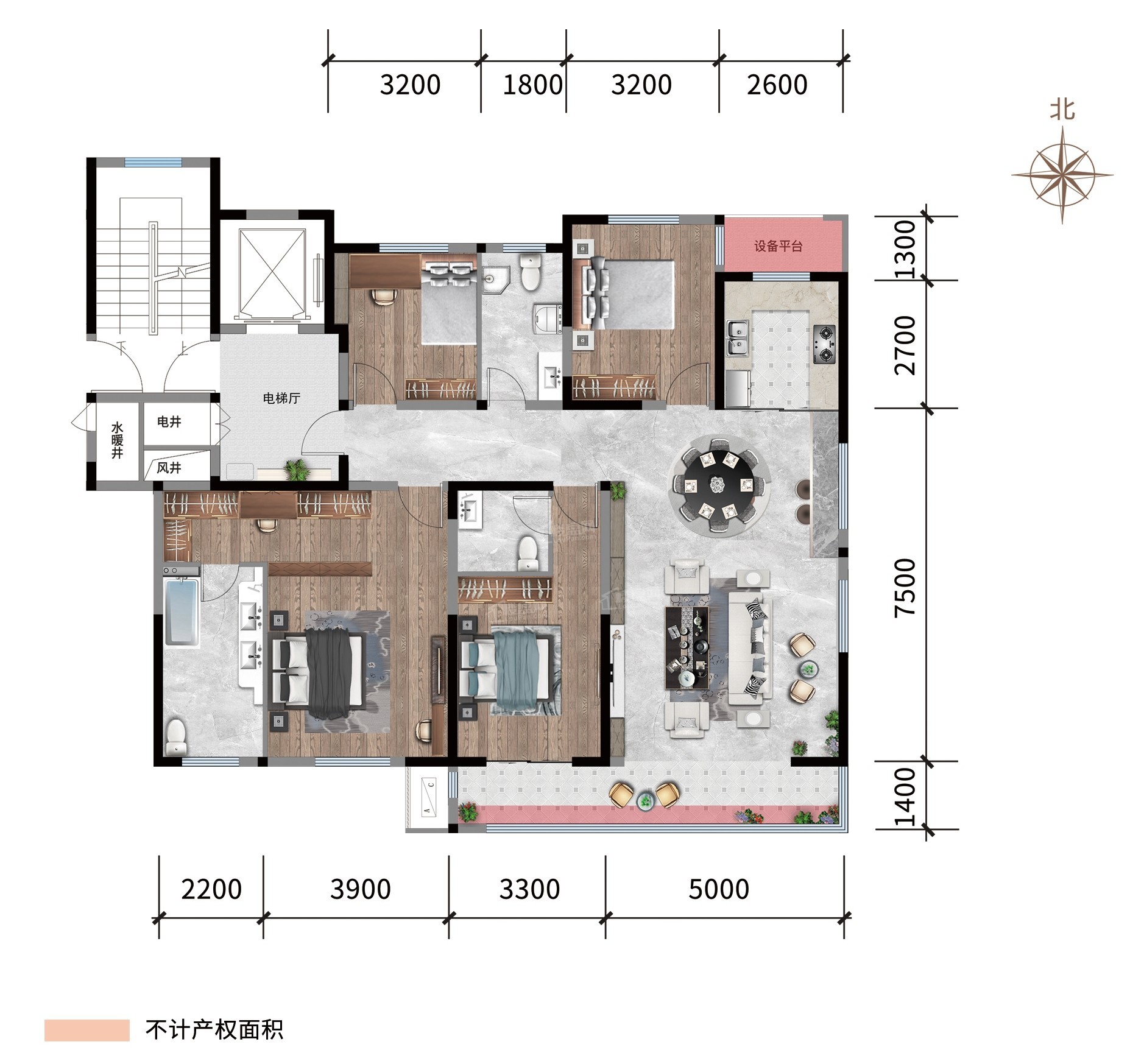 银川玉庭华府4室2厅3卫户型图-银川楼盘网