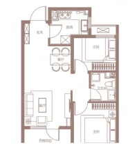 2室2厅1卫1厨， 建面80平米