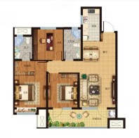 3室2厅2卫1厨， 建面105平米