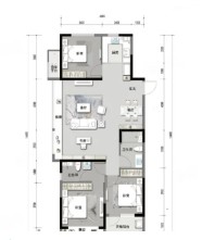 3室2厅2卫1厨， 建面135平米