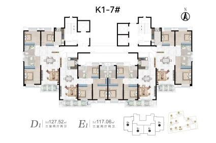 K1-7#楼，D1、E1户型  平面图