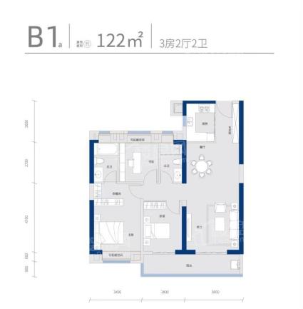 B1户型建面约122㎡3房