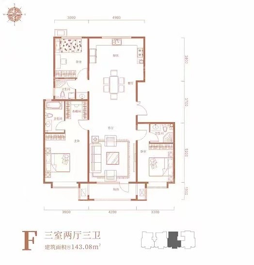 霸州凯城上东区3室2厅2卫户型图-霸州楼盘网