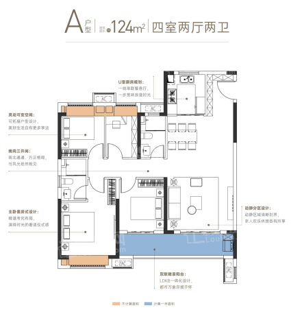 A户型，建面约124㎡四房