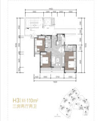 H3户型 3房2厅2卫 110㎡