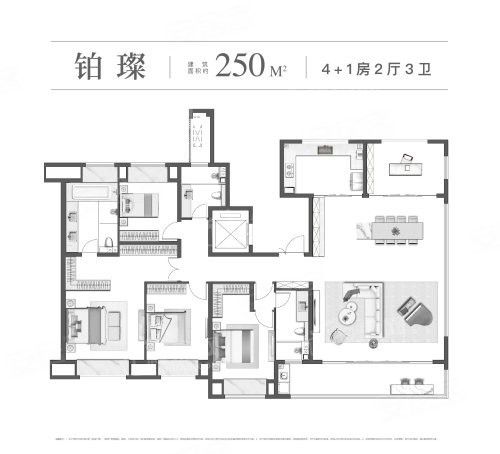 5室2厅3卫1厨， 建面250平米
