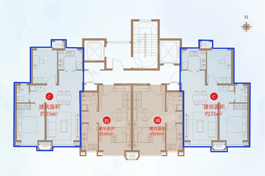 2室2厅1卫建筑面积75㎡