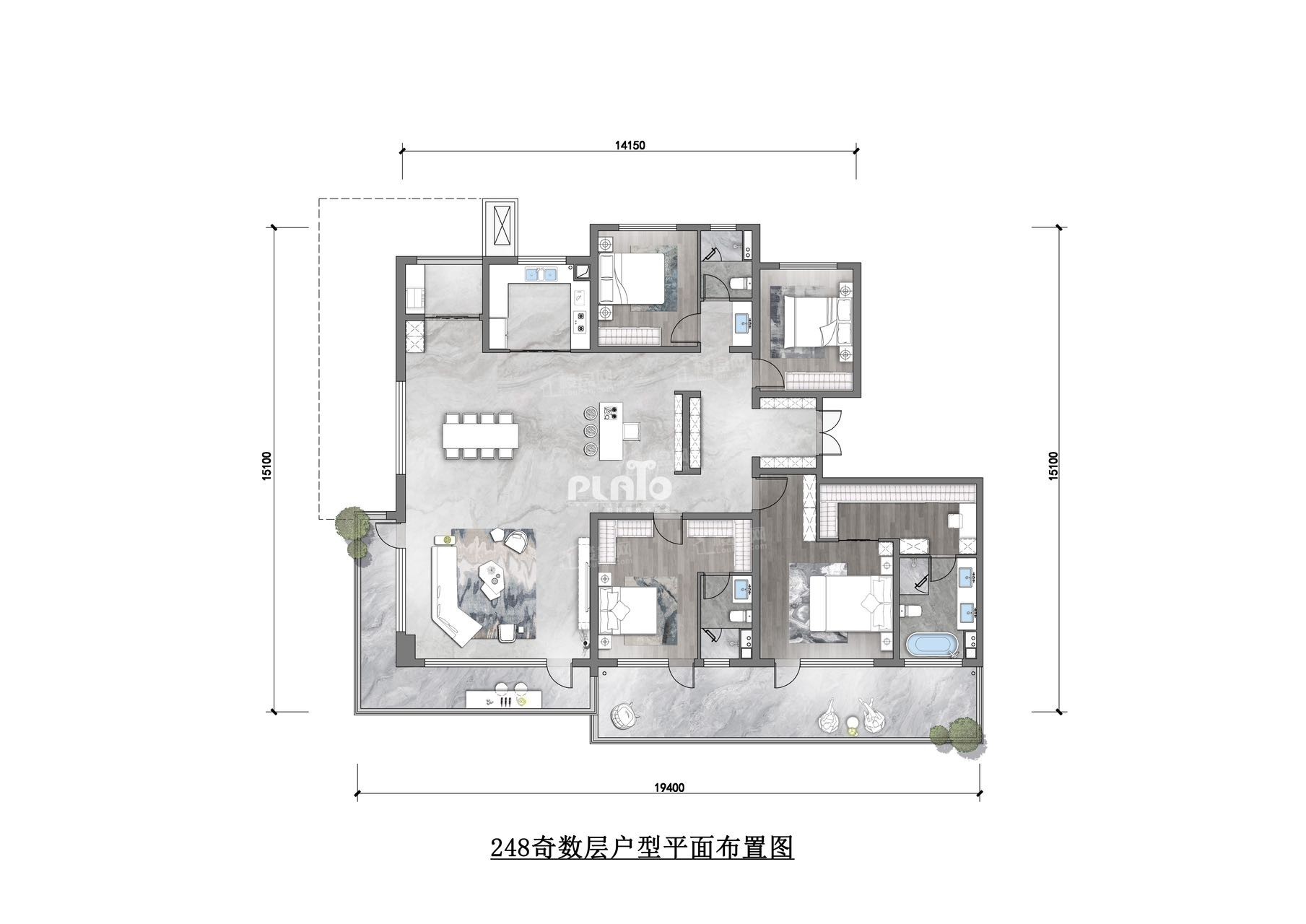 西安高新云河颂柏悦4室2厅3卫户型图-西安楼盘网