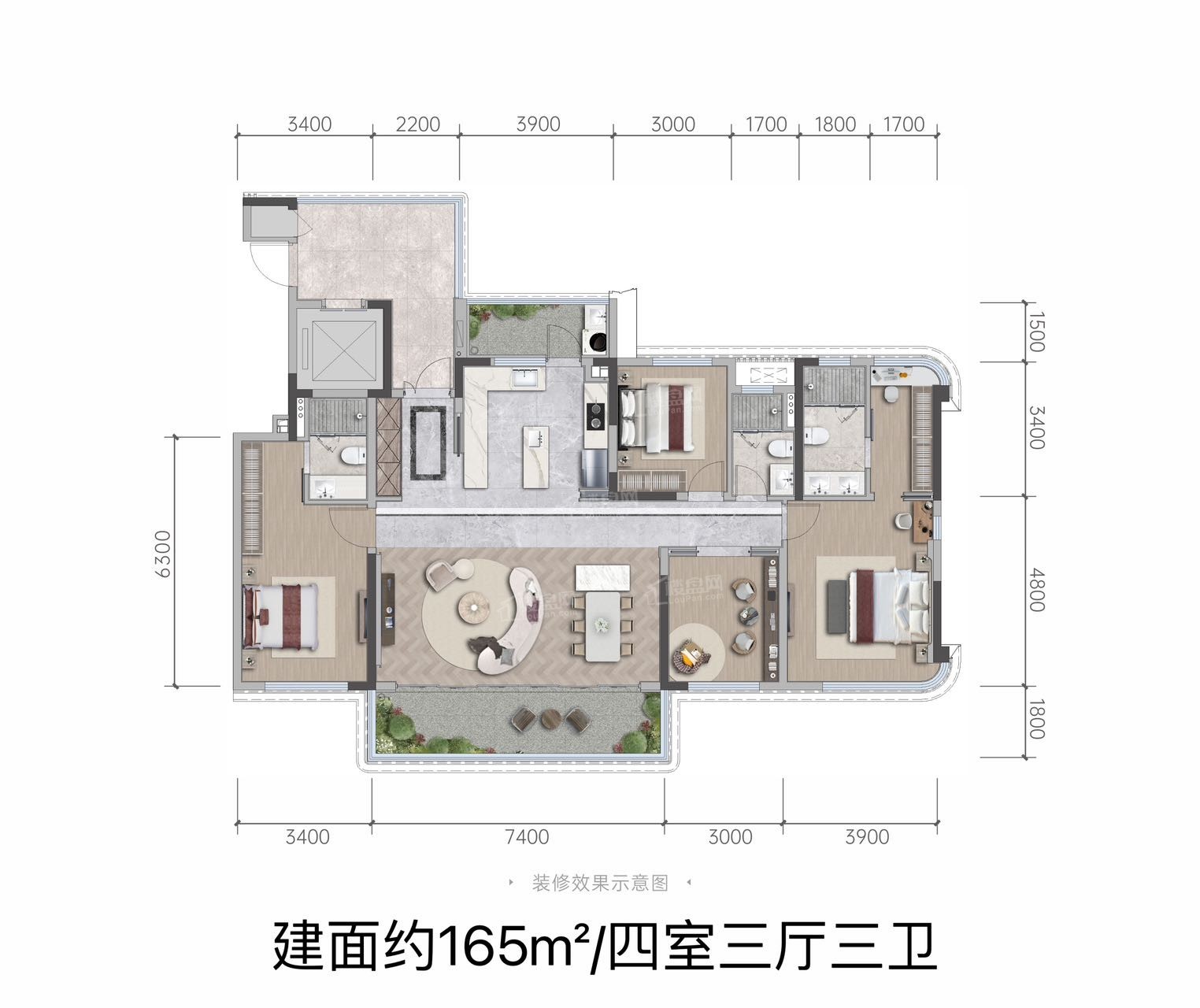 成都麓湖西派臻境4室3厅3卫户型图-成都楼盘网