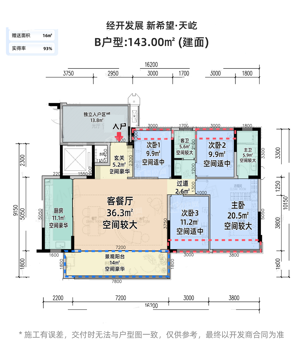 成都经开发展 新希望 天屹3室2厅2卫户型图-成都楼盘网