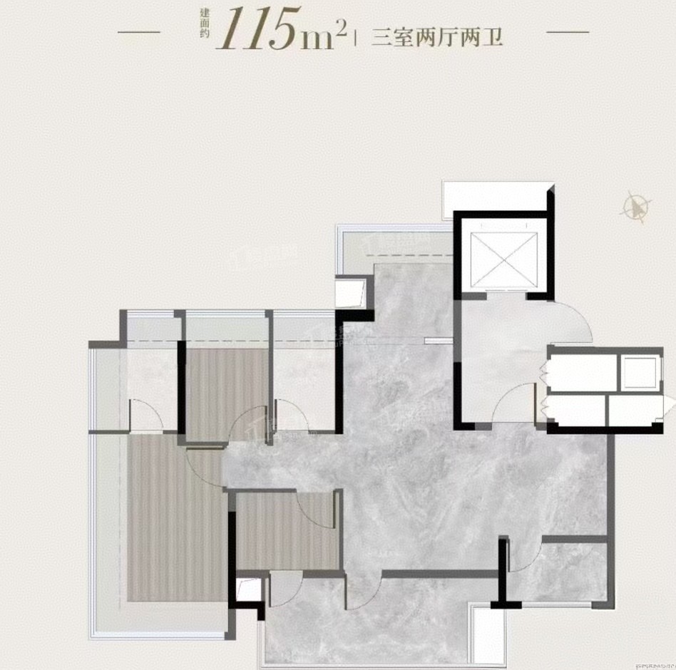 广州越秀阅璟台3室2厅2卫户型图-广州楼盘网
