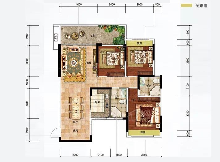 ②c2户型 三房两厅两卫 建面约133.64㎡永达九华府建面约125.