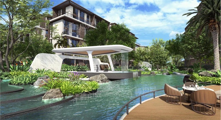 万宁巧克力小镇,约3800亩馨湖,亲水系园林景观,建筑融合湖山自然景观