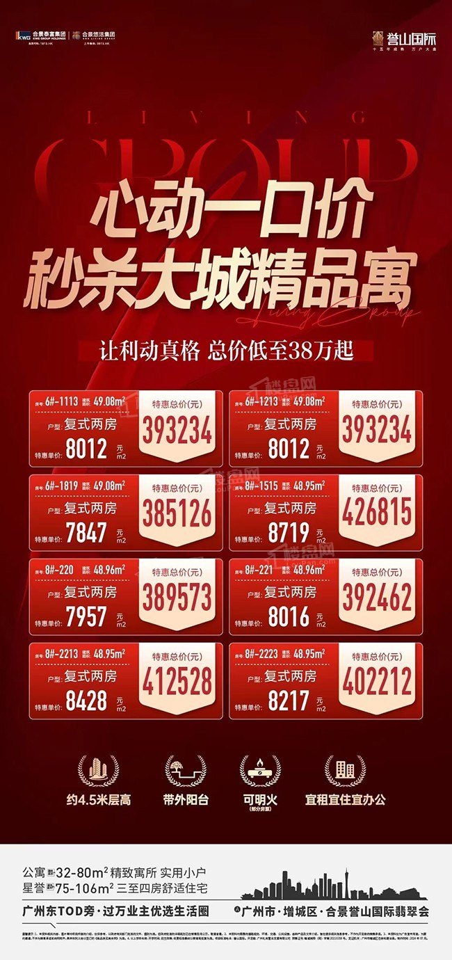 【合景誉山国际公寓】心动一口价:单价低至7847元起,总价39万
