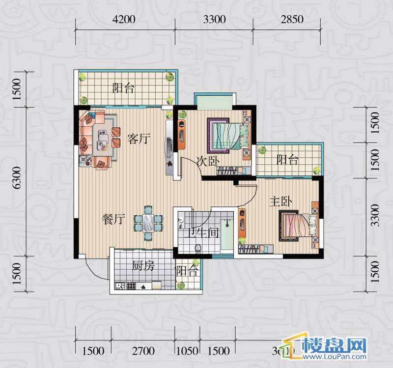 阳光领地G户型2室2厅1卫1厨