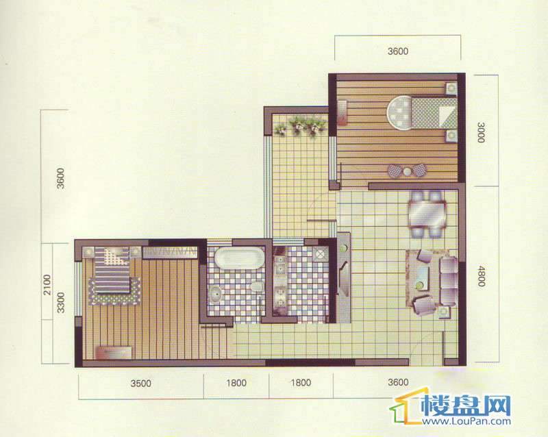 圣泉流云二期观云邸2号楼A户型2室2厅1卫1厨