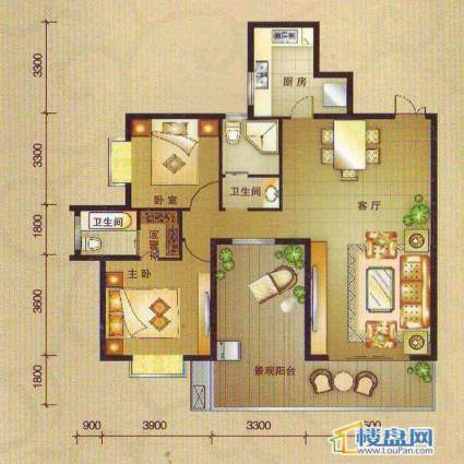 南湖观邸A4·B4户型2室2厅2卫1厨