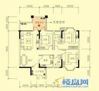 广信四季家园二期标准层A2户型3室2厅2卫1厨