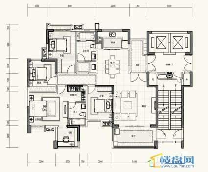 中天会展城C1单体02户型2室2厅1卫1厨