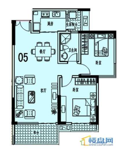 中天会展城B单体05户型2室2厅1卫1厨